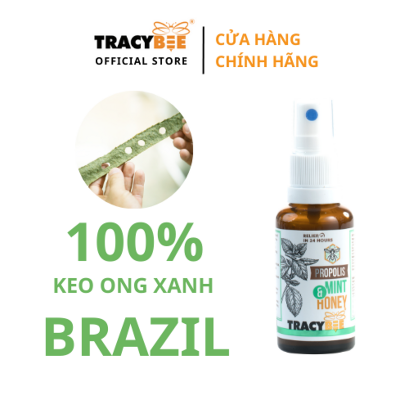 Keo ong xanh Tracybee Propolis Mint & Honey – Giảm đau rát họng, ho, viêm họng (Vị Bạc Hà)